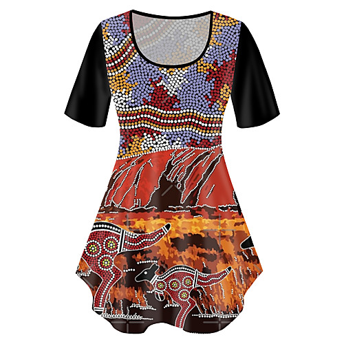 

Women's Plus Size Print Graphic Tribal T shirt Large Size Crewneck Short Sleeve Basic Tops XL XXL 3XL Black Big Size