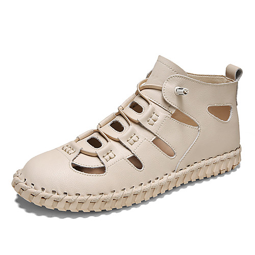 

Men's Sandals Beach Roman Shoes Daily Outdoor PU Warm Non-slipping Wear Proof White Black Beige Spring Summer