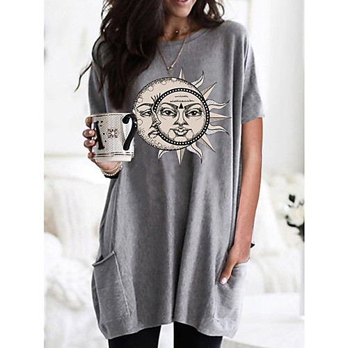 

Women's T shirt Dress Graphic Round Neck Tops Basic Basic Top Black Wine Army Green