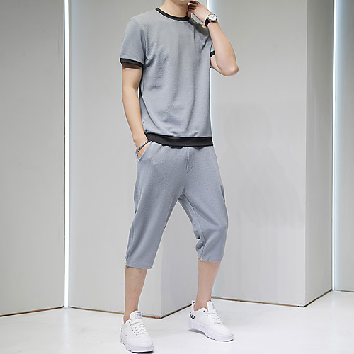 

Men's 2 Piece Tracksuit Running T-Shirt With Shorts Athletic Athleisure 2pcs Summer Short Sleeve Breathable Sweat Out Gym Workout Jogging Sportswear Solid Colored Normal White Black Grey Activewear