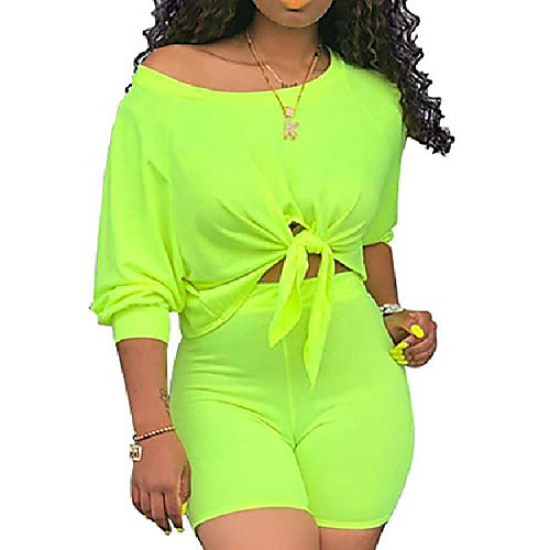 

sexy 2 piece club outfits for women off shoulder t-shirts biker shorts jumpsuit rompers set green small