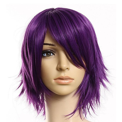 

Mens Women Purple Straight Short Hair Wigs Short Boy's Fashion Party Wig