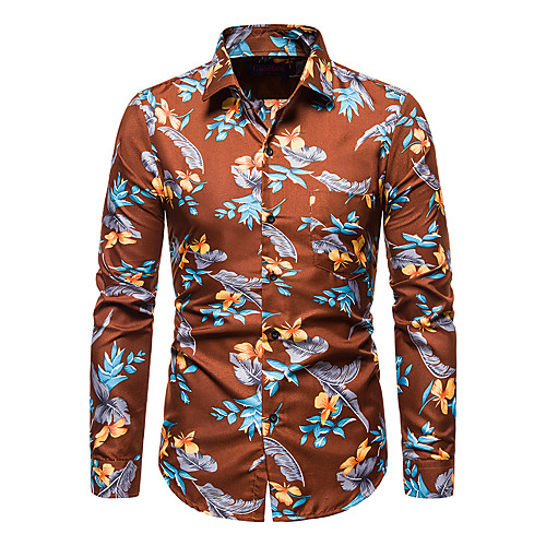 

Men's Shirt Other Prints Plants Feather Print Long Sleeve Casual Tops Lightweight Casual Beach Tropical Black Blue Red