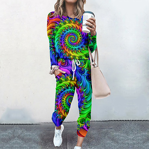 

Women's Streetwear Cinched Print 3D Going out Casual / Daily Two Piece Set Sweatshirt Pant Drawstring Print Tops