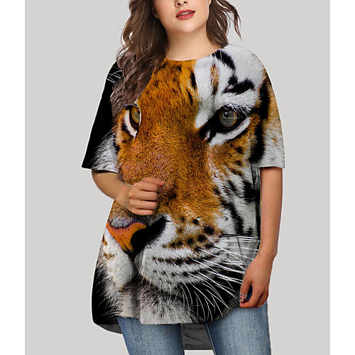 

Women's Plus Size Dresses T Shirt Dress Tee Dress Short Mini Dress Half Sleeve Graphic Animal Print Basic Fall Orange XL XXL 3XL 4XL 5XL / Holiday