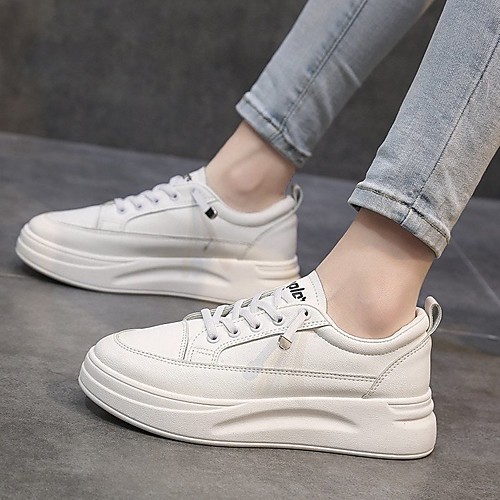 

Women's Sneakers Flat Heel Round Toe PU Solid Colored White