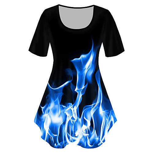 

Women's Plus Size Print Graphic Flame T shirt Large Size Crewneck Short Sleeve Basic Tops XL XXL 3XL Black Big Size