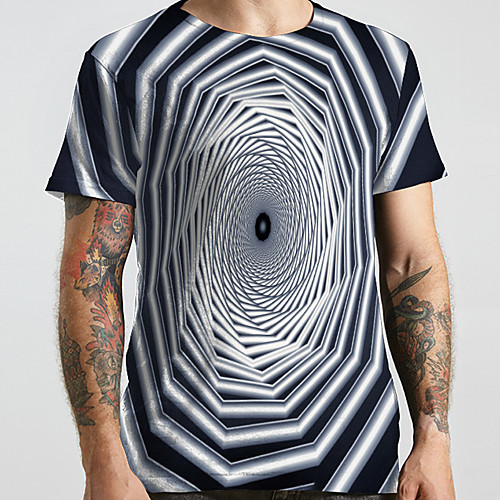 

Men's Unisex Tee T shirt 3D Print Graphic Prints Geometry Plus Size Print Short Sleeve Casual Tops Basic Designer Big and Tall Black / White