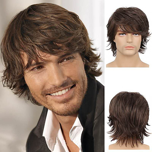 

10 Inches Brown Wigs Curly Layered Synthetic Heat Resistant Hair Short Wave Fluffy Natural Wig For Men Daily Use2021