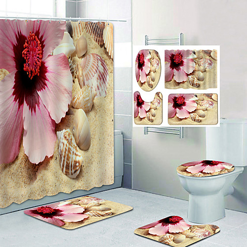 

Seashells On The Beach Pattern Printing Bathroom Shower Curtain Leisure Toilet Four-Piece Design