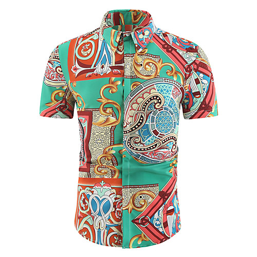 

Men's Shirt Other Prints Graphic Prints Plus Size Print Short Sleeve Daily Tops Beach Hip-Hop Rainbow