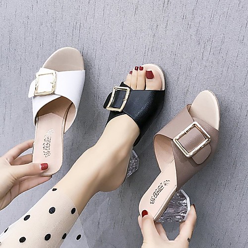 

Women's Sandals Chunky Heel Round Toe Rubber Solid Colored White Black Khaki