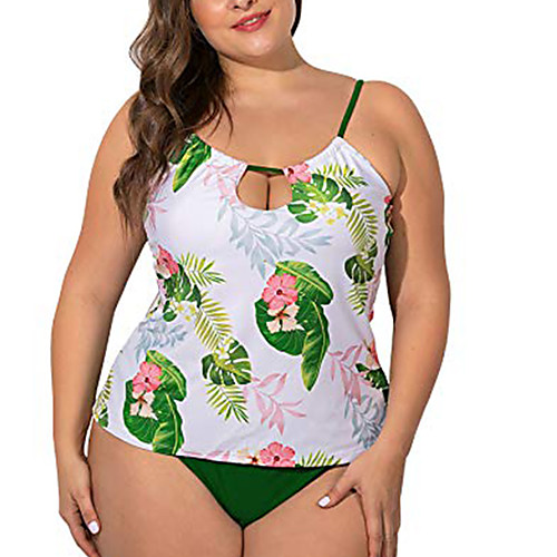 

wellwits women's plus size keyhole tropical leaf floral tankini swimwear xl white
