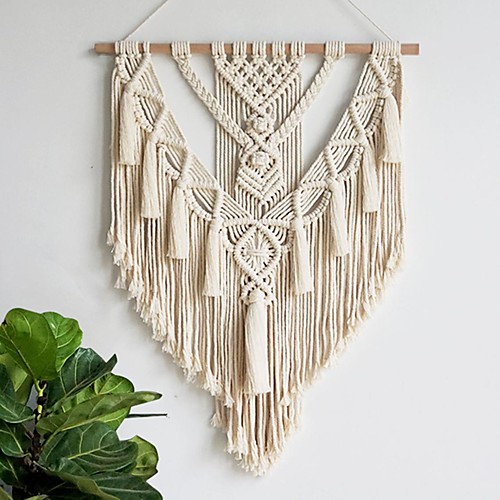 

Hand Woven Macrame Wall Tapestry Hanging Bohemian Boho Art Decor Wedding Backdrop Home Bedroom Living Room Decoration Nordic Handmade Tassel Cotton 5070cm