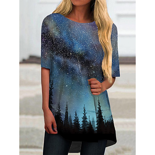 

Women's T Shirt Dress Tee Dress Short Mini Dress Blue Half Sleeve Print Color Gradient Print Spring Summer Round Neck Casual 2021 S M L XL XXL 3XL