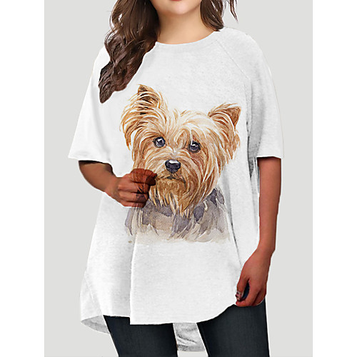 

Women's Plus Size Dog Graphic Animal Print Basic Half Sleeve Fall Short Mini Dress T Shirt Dress Tee Dress Light Yellow White