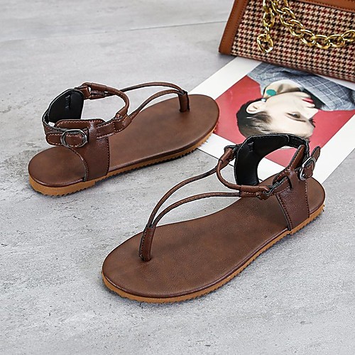 

Women's Sandals Flat Heel Round Toe PU Black Yellow Coffee