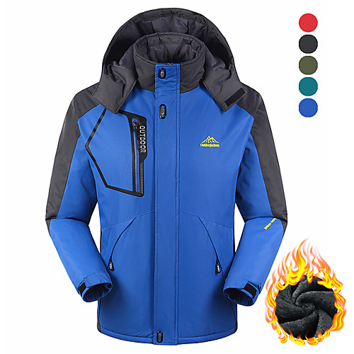 

Men's Hoodie Jacket Ski Jacket Hiking Fleece Jacket Winter Outdoor Patchwork Waterproof Windproof Fleece Lining Warm Outerwear Softshell Jacket Top Full Length Hidden Zipper Hunting Ski / Snowboard