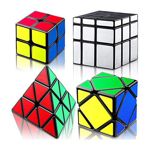 

QiYi 4 Pieces Speed Cube Set Cube Set Cube Bundle 2 x 2 Pyramid Skewb Mirror Magic Cube Smooth Puzzle Cube Collection Easy Turning 3D Puzzle Cube Games Toy for Teens and Adults