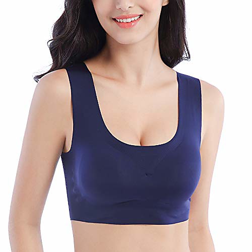 

esetay women seamless sleep bra with wirefree removable cups yoga sport bra blue 5xl