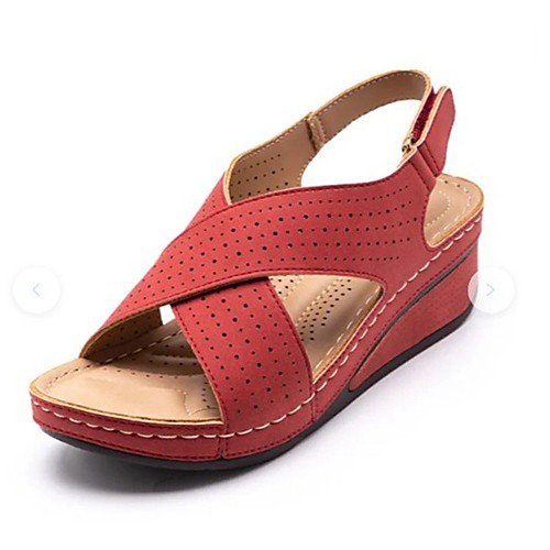 

Women's Sandals Boho Bohemia Beach Wedge Heel Round Toe PU Black Yellow Red