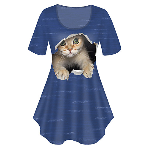 

Women's Plus Size Print Cat Graphic Animal T shirt Large Size Crewneck Short Sleeve Basic Tops XL XXL 3XL White Black Blue Big Size