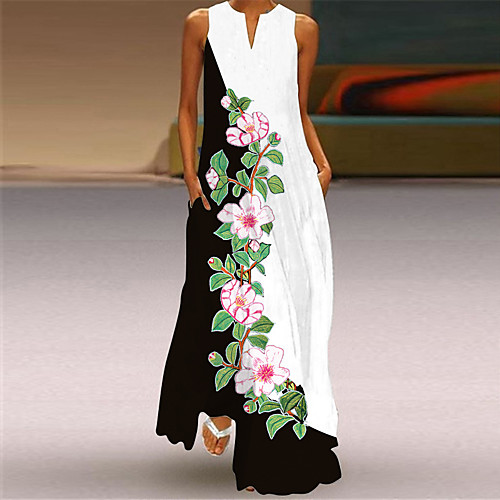 

2021 spring and summer new cross-border amazon casual v-neck long skirt digital print sexy dress large swing skirt