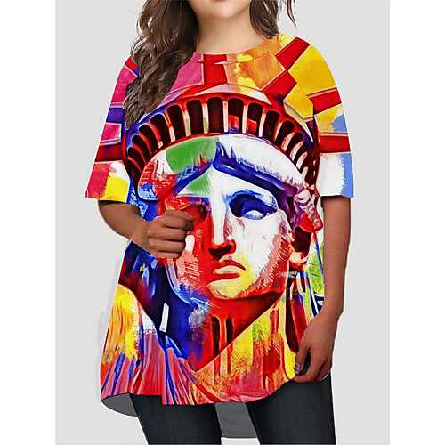 

Women's Plus Size Dresses T Shirt Dress Tee Dress Short Mini Dress Half Sleeve Graphic Portrait Print Basic Fall Red XL XXL 3XL 4XL 5XL / Holiday