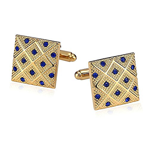 

gnzoe cufflink wedding-men's stainless steel square delicate cuff links gold blue