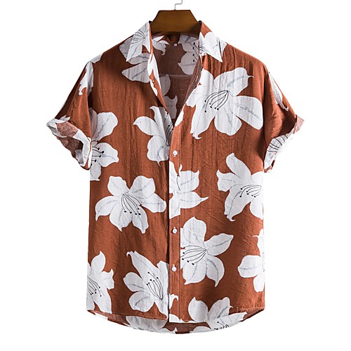 

Men's Shirt Other Prints Letter Animal Print Short Sleeve Daily Tops Beach Boho Wine