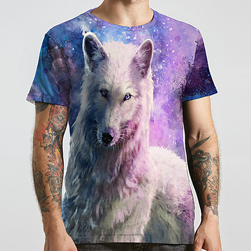 

Men's Unisex Tee T shirt 3D Print Graphic Prints Wolf Plus Size Print Short Sleeve Casual Tops Basic Designer Big and Tall Purple