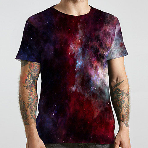 

Men's Unisex Tee T shirt 3D Print Galaxy Graphic Prints Plus Size Print Short Sleeve Casual Tops Basic Designer Big and Tall Red