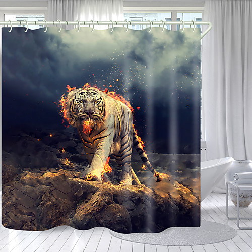 

Domineering Fire Tiger Digital Printing Shower Curtain Shower Curtains Hooks Modern Polyester New Design