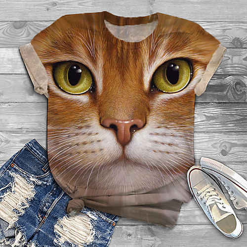 

Women's Plus Size Print Cat Dog Graphic T shirt Large Size Crewneck Short Sleeve Basic Tops XL XXL 3XL Black Yellow Brown Big Size