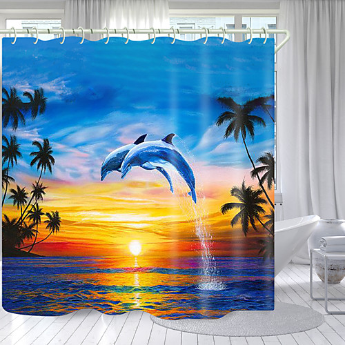 

Pisces Leap Digital Printing Shower Curtain Shower Curtains Hooks Modern Polyester New Design