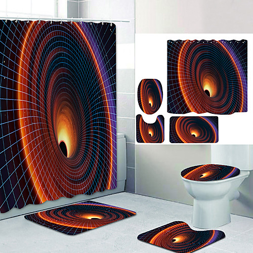 

Golden Lattice Digital Printing Four-piece Set Shower Curtains and Hooks Modern Polyester Machine Made Waterproof Bathroom