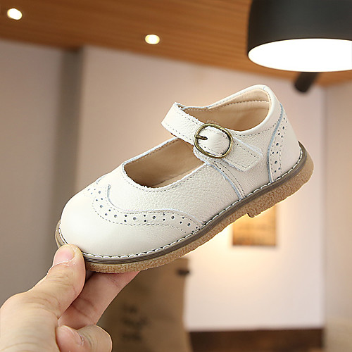 

Girls' Flats Princess Shoes Cowhide Little Kids(4-7ys) Daily Walking Shoes Bowknot Beading Almond Black Beige Fall Spring