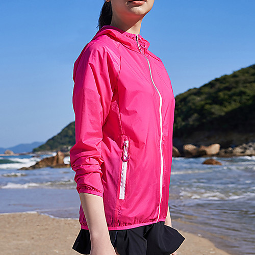 

Women's Hiking Windbreaker Outdoor Solid Color Windproof Breathable Quick Dry Ultraviolet Resistant Hoodie Nylon Full Length Visible Zipper Fishing Climbing Beach Pink Royal Blue Rose Red
