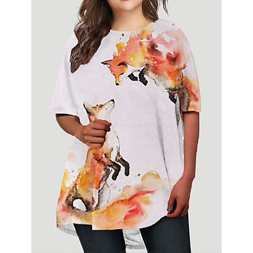 

Women's Plus Size Graphic Animal Print Basic Half Sleeve Fall Short Mini Dress T Shirt Dress Tee Dress White