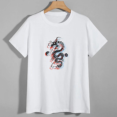

Men's Tee T shirt Hot Stamping Dragon Graphic Prints Animal Print Short Sleeve Casual Tops 100% Cotton Basic Chinese Style Big and Tall Sports White