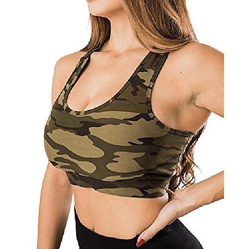 

brubobo womens camo sport bras with removable pads racerback workout yoga crop tank tops (army green,x-large)