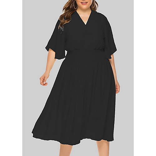 

Women's Plus Size Dresses Swing Dress Knee Length Dress Half Sleeve Solid Color Print V Neck Casual Spring & Fall Black Beige XXL 3XL 4XL / Loose