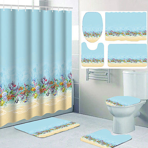 

Bathroom Waterproof Shower Curtain and Cushion Four-piece Set Modern Polyester New Design