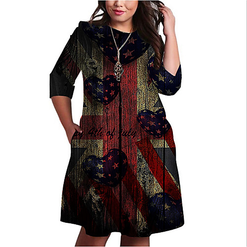

Women's Plus Size Dresses Shift Dress Knee Length Dress 3/4 Length Sleeve Graphic Flag Print Basic Fall Black XL XXL 3XL 4XL 5XL / Holiday