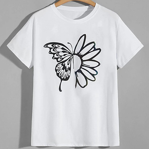 

Men's Unisex Tee T shirt Hot Stamping Floral Butterfly Graphic Prints Plus Size Print Short Sleeve Casual Tops 100% Cotton Basic Designer Big and Tall White