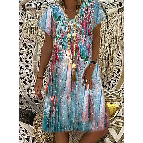 

wish independent station amazon 2021 european and american summer new wide printed women's v-neck short-sleeved dress
