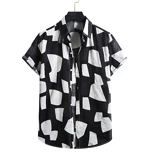 

Men's Shirt Other Prints Lattice Print Short Sleeve Daily Tops Simple Elegant Sexy Black Yellow