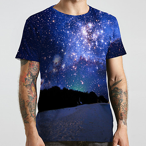 

Men's Unisex Tee T shirt 3D Print Galaxy Graphic Prints Plus Size Print Short Sleeve Casual Tops Basic Designer Big and Tall Blue