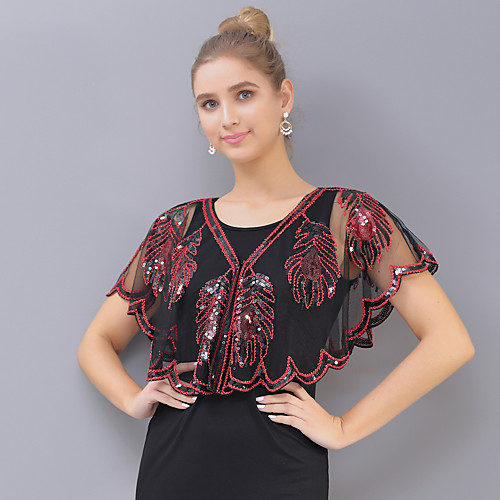 

Short Sleeve Elegant / Bridal Tulle / Sequined Wedding / Party / Evening Shawl & Wrap / Women's Wrap With Split Joint / Solid / Ruffle