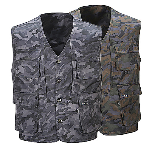 

Men's Camouflage Hiking Vest / Gilet Fishing Vest Outdoor Camo / Camouflage Multifunctional Lightweight Breathable Quick Dry Top Single Slider Hunting Fishing Climbing